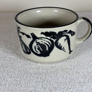Vintage Tundra Korea Soup Bowl Mug Stoneware Black Vegetables design